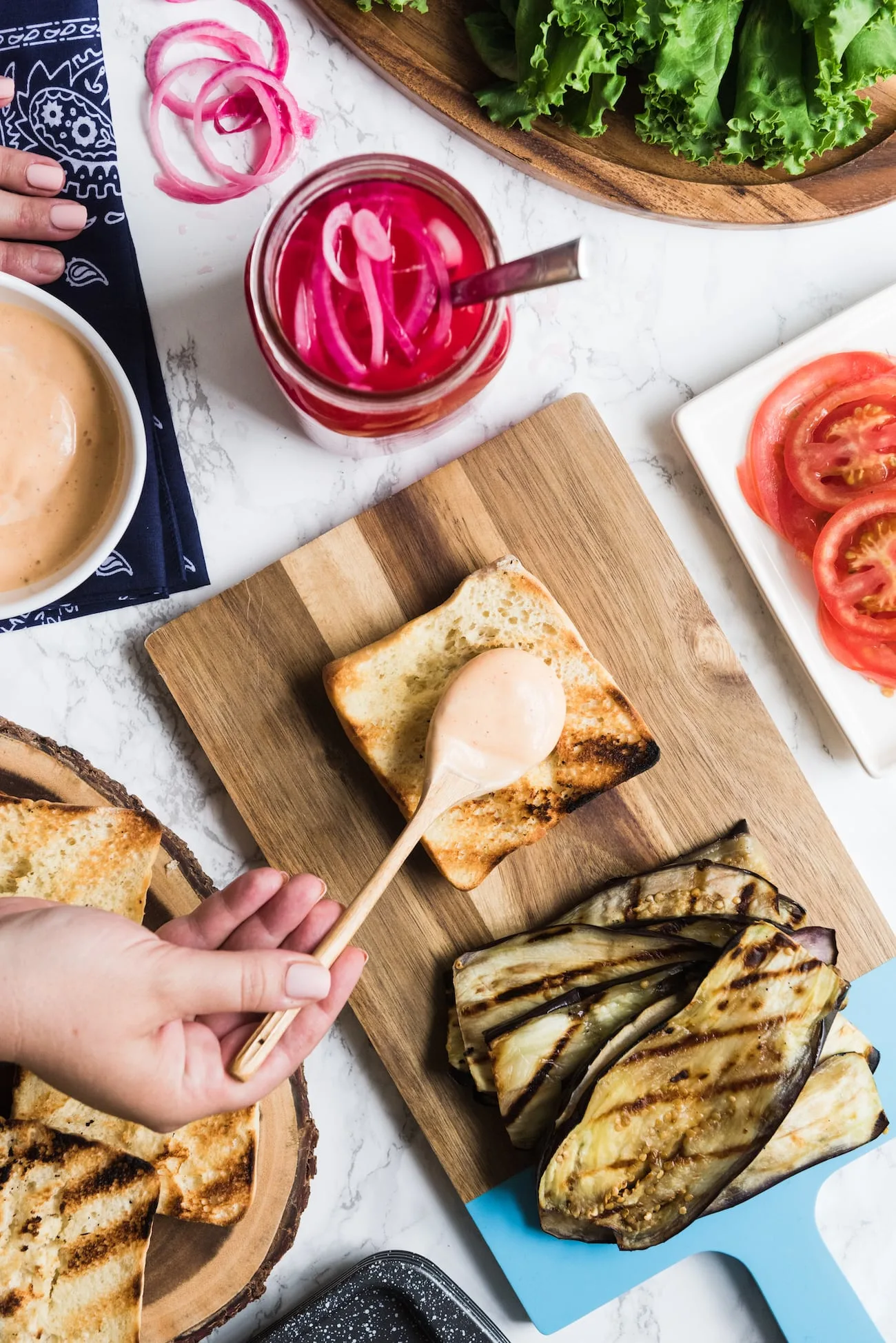 Grilled Eggplant Recipes: Grilled Eggplant Sandwiches with Easy Red Pickled Onions from entertaining blog @cydconverse