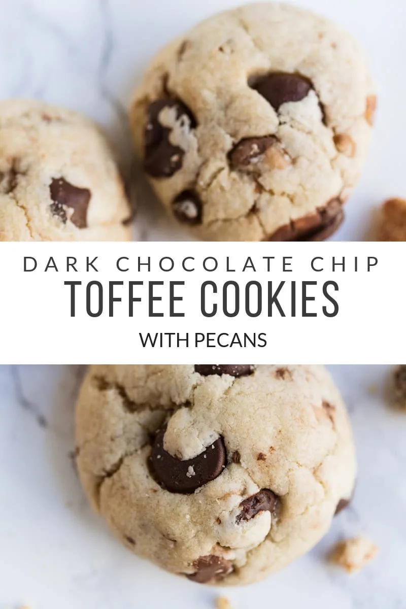 Dark Chocolate Chip Toffee Cookies with Pecans | Best Christmas cookie recipes, Christmas party ideas, and Christmas cocktail recipes from entertaining blog @cydconverse