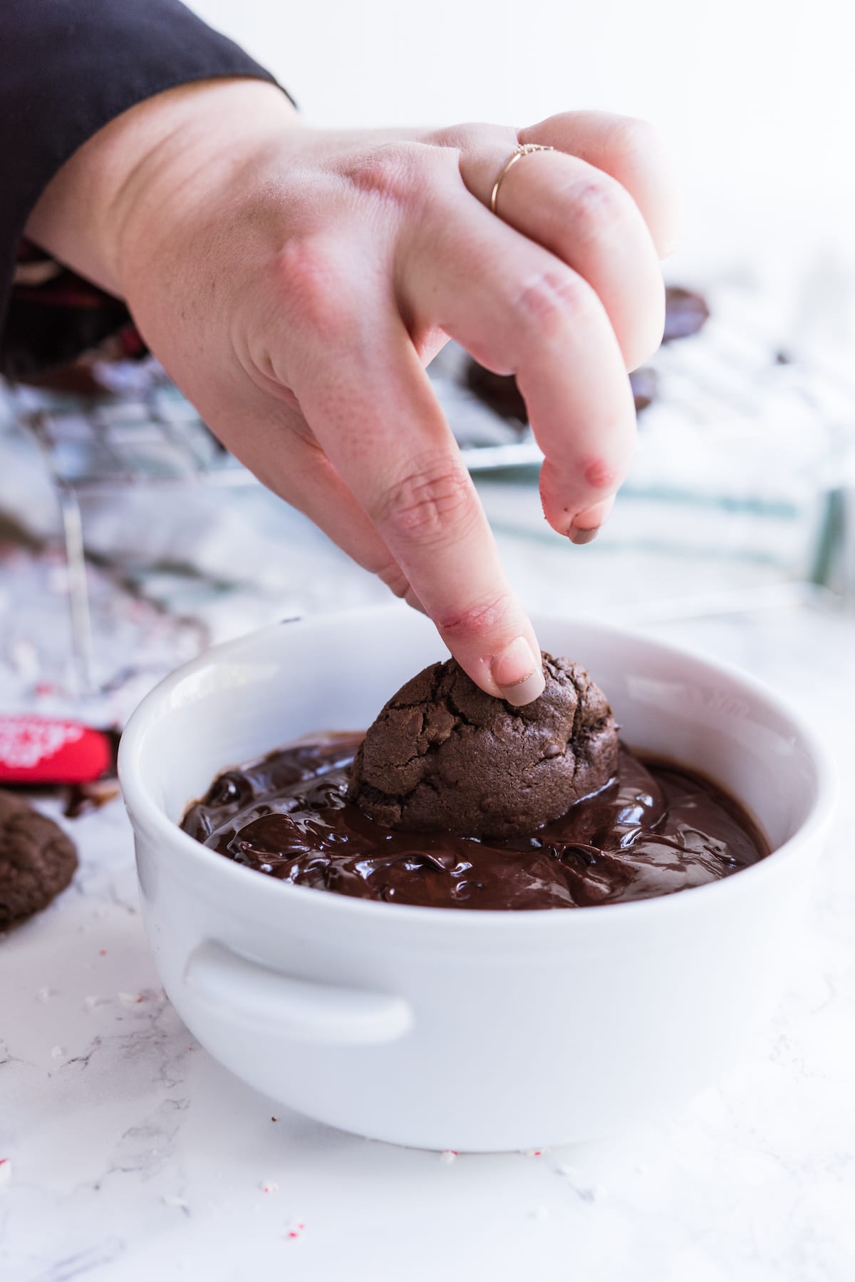 Fudge Dipped Double Chocolate Peppermint Cookies | Christmas cookie recipes, Christmas cocktails, Christmas party ideas and more from entertaining blog @cydconverse