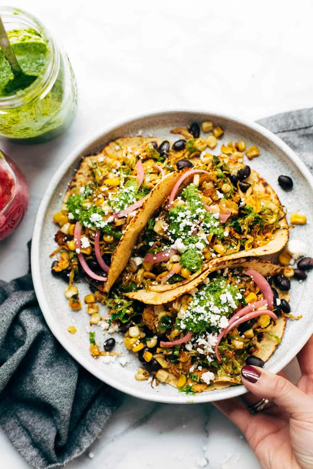 Brussels Sprouts Tacos | Vegetarian tacos, veggie tacos and party recipes from entertaining blog @cydconverse