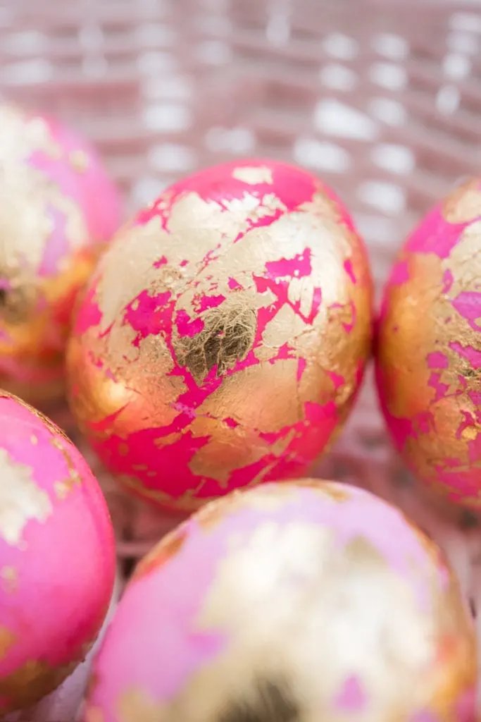 DIY Shaving Cream Easter Eggs with Gold Leaf from entertaining blog @cydconverse