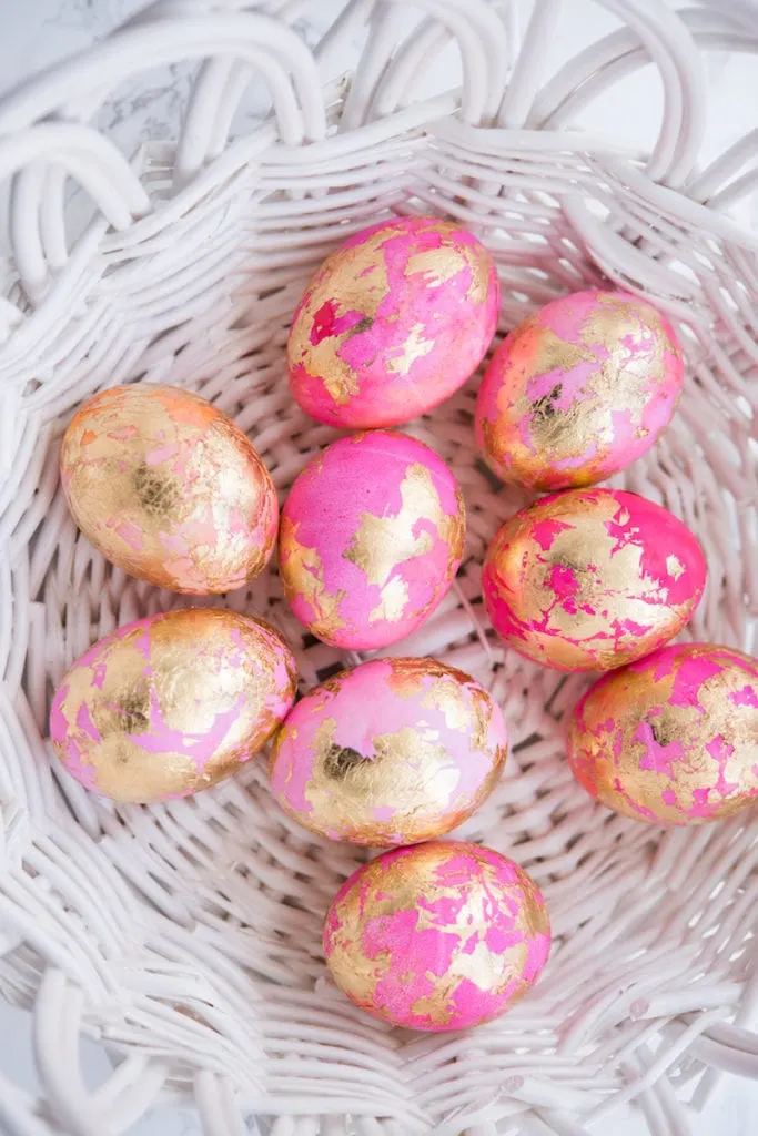 DIY Shaving Cream Easter Eggs with Gold Leaf from entertaining blog @cydconverse