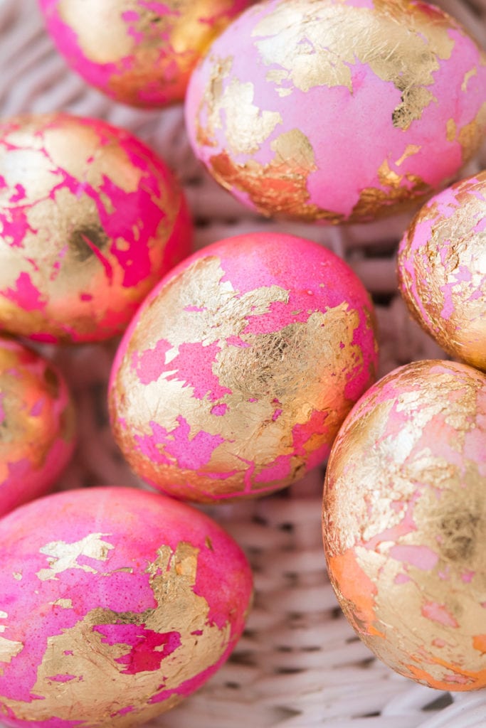 DIY Shaving Cream Easter Eggs with Gold Leaf from entertaining blog @cydconverse