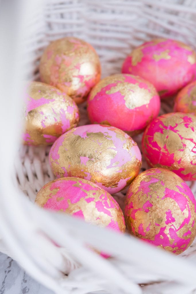 DIY Shaving Cream Easter Eggs with Gold Leaf from entertaining blog @cydconverse