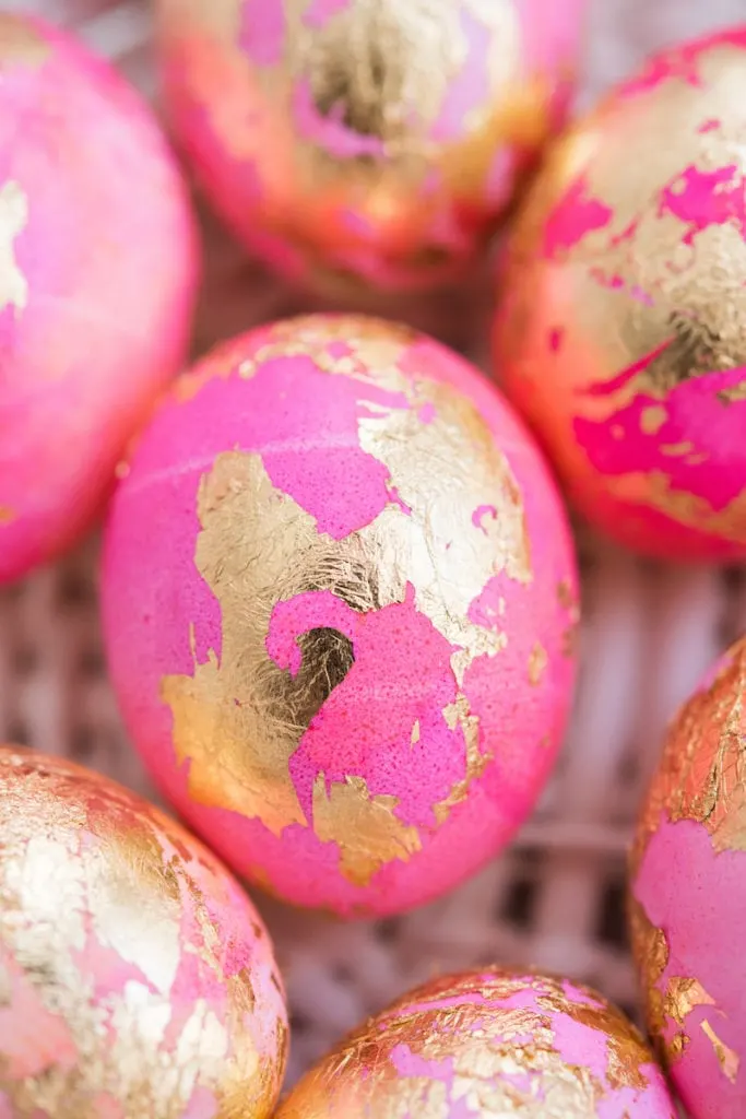 DIY Shaving Cream Easter Eggs with Gold Leaf from entertaining blog @cydconverse