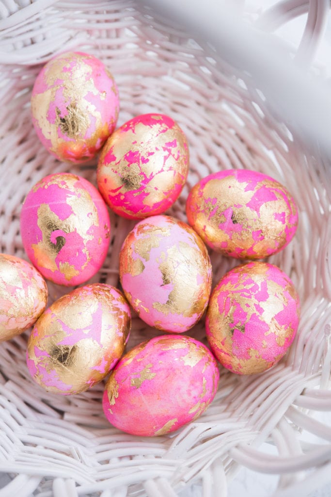 DIY Shaving Cream Easter Eggs with Gold Leaf from entertaining blog @cydconverse