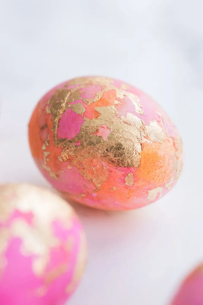 DIY Shaving Cream Easter Eggs with Gold Leaf from entertaining blog @cydconverse