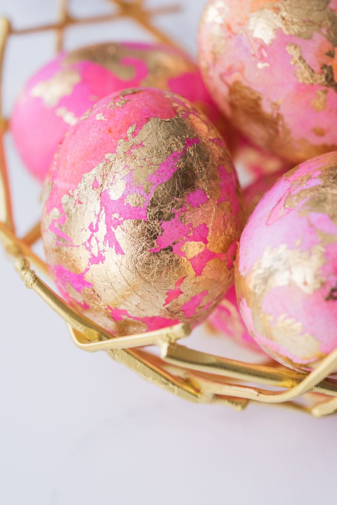 DIY Shaving Cream Easter Eggs with Gold Leaf from entertaining blog @cydconverse