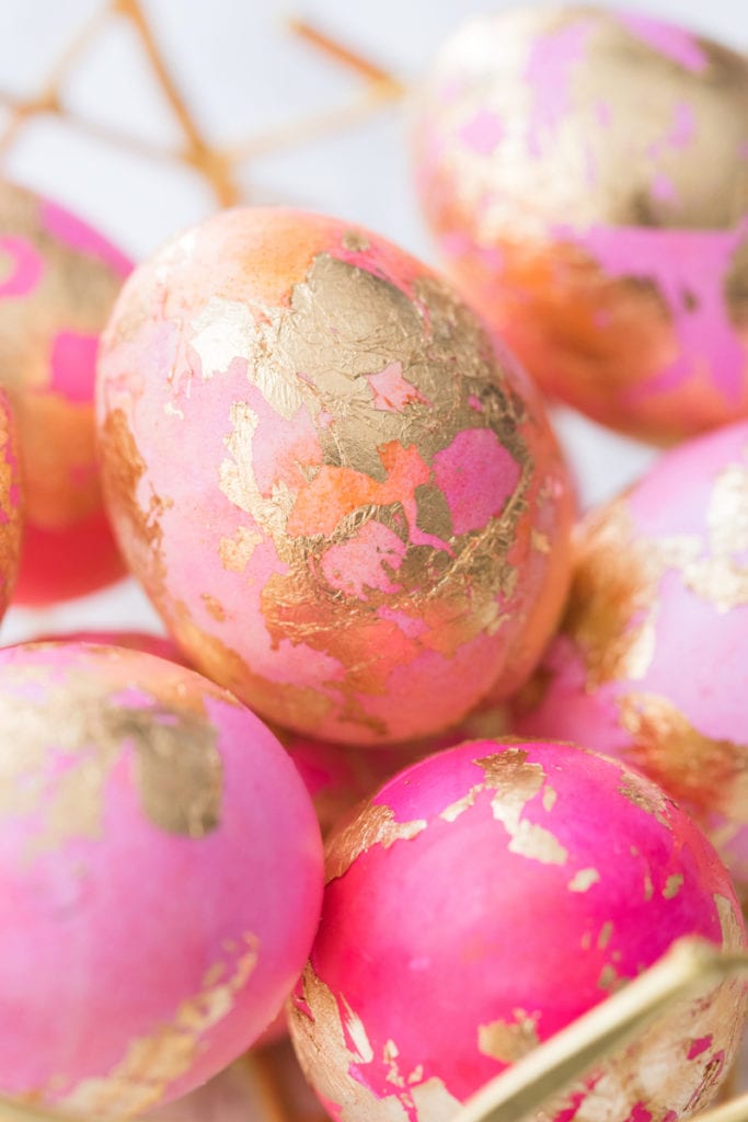DIY Shaving Cream Easter Eggs with Gold Leaf from entertaining blog @cydconverse