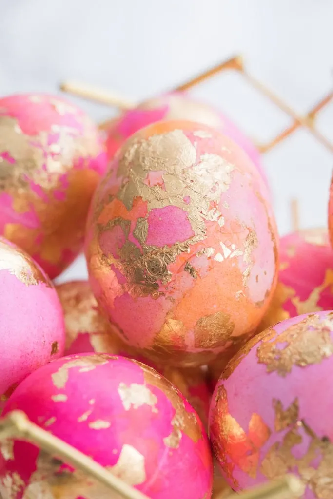 DIY Shaving Cream Easter Eggs with Gold Leaf from entertaining blog @cydconverse