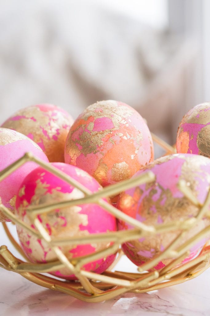 DIY Shaving Cream Easter Eggs with Gold Leaf from entertaining blog @cydconverse