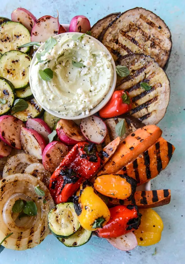 Summer appetizers: Grilled veggies with whipped feta